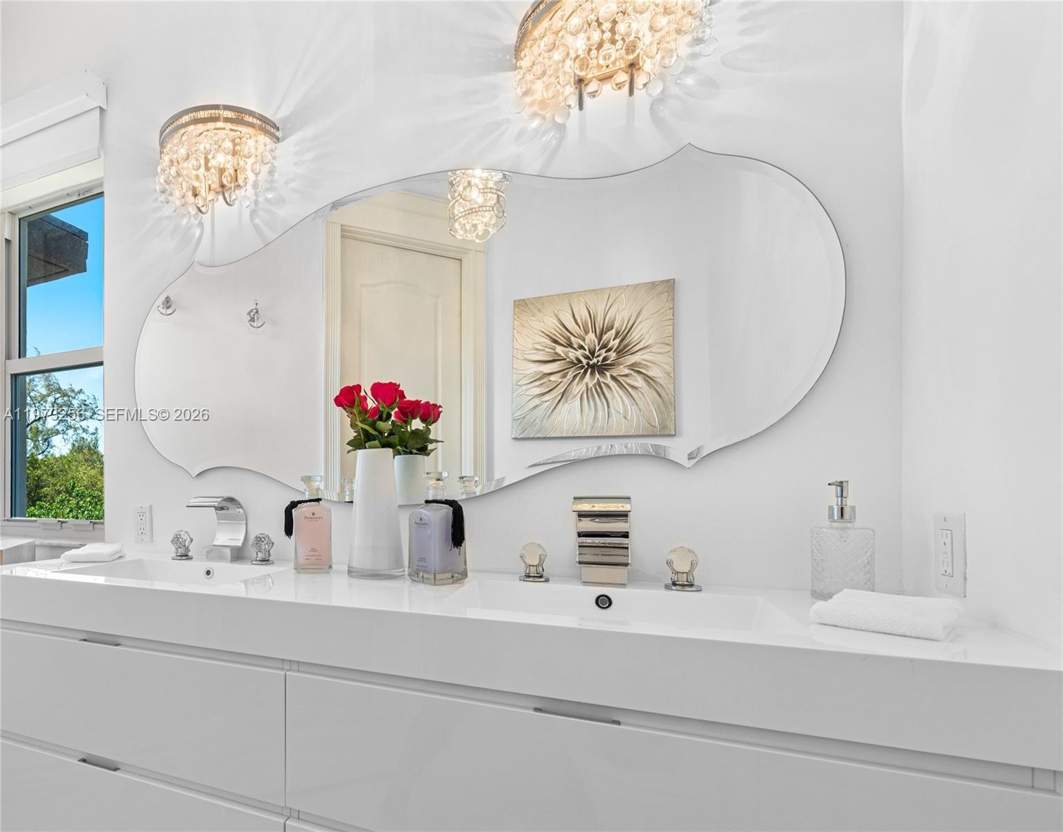 Custom art-stained glass elevator doors detail