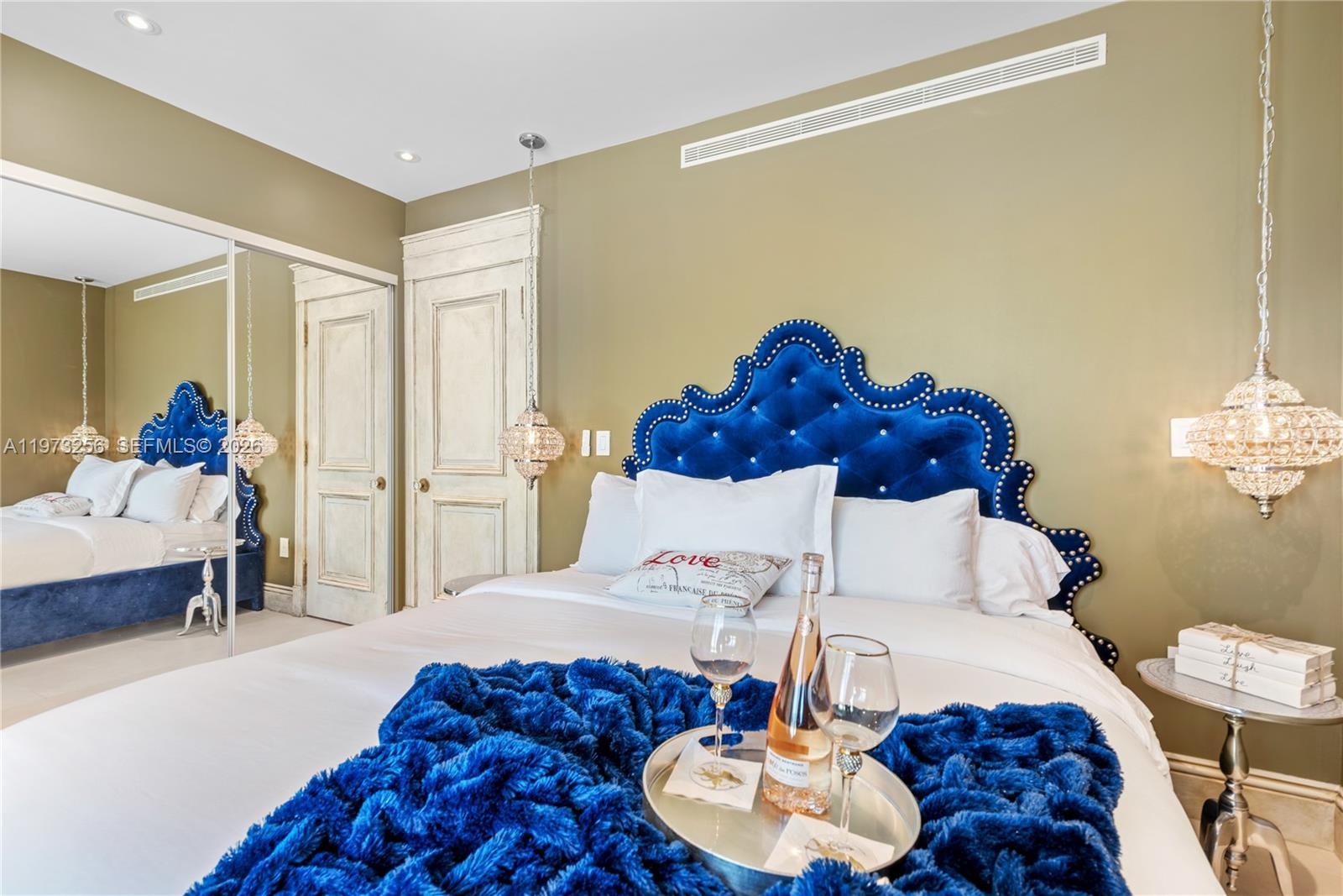 Royal blue and gold bedroom suite