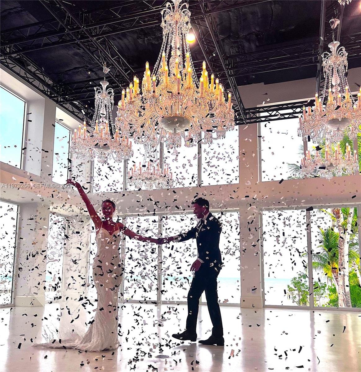 Grand chandelier in the Baccarat-inspired ballroom